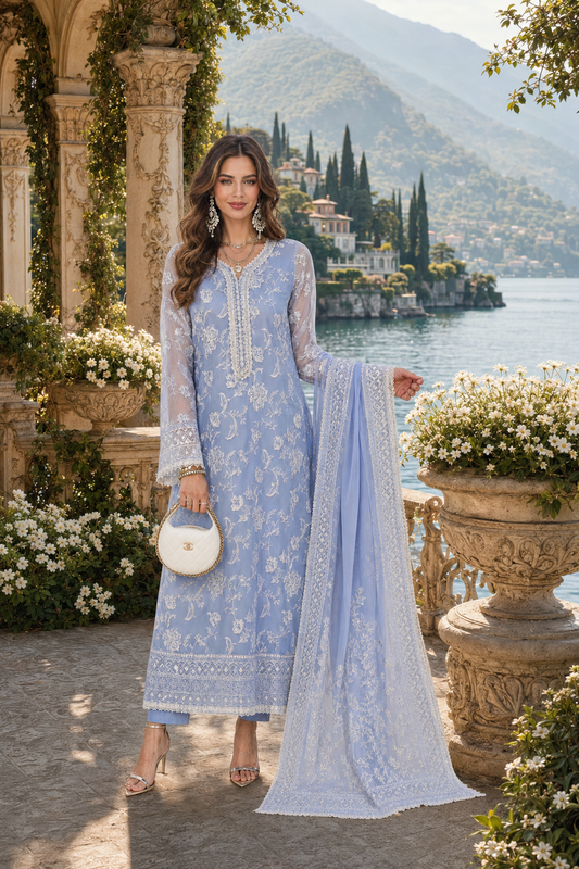 D3 - Dove Blue | Saadia Asad | Nooriyah Luxury Embroidered Chiffon Collection 2026