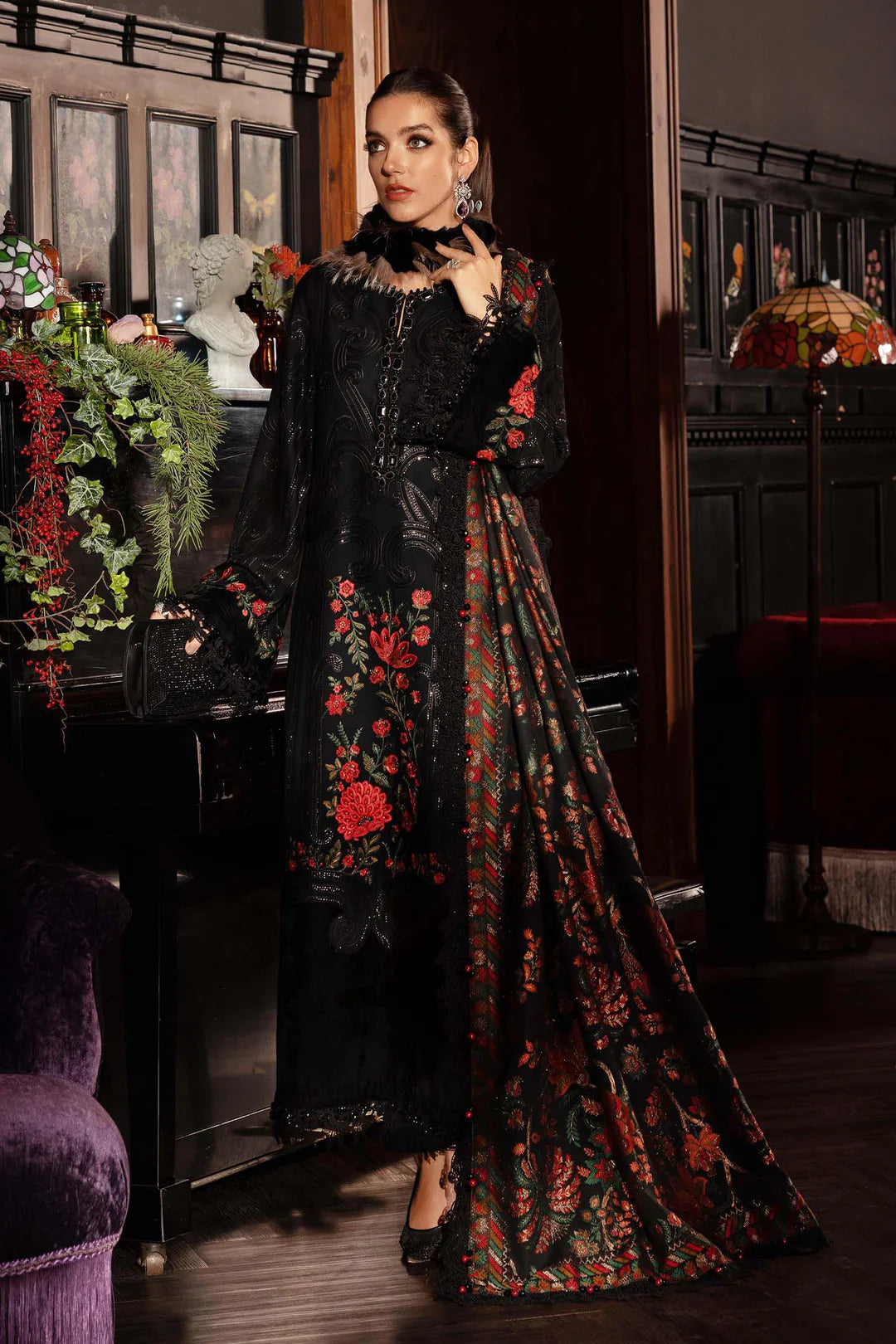 WL-1309- Black and Red | Maria B Winter Luxe Collection 2025