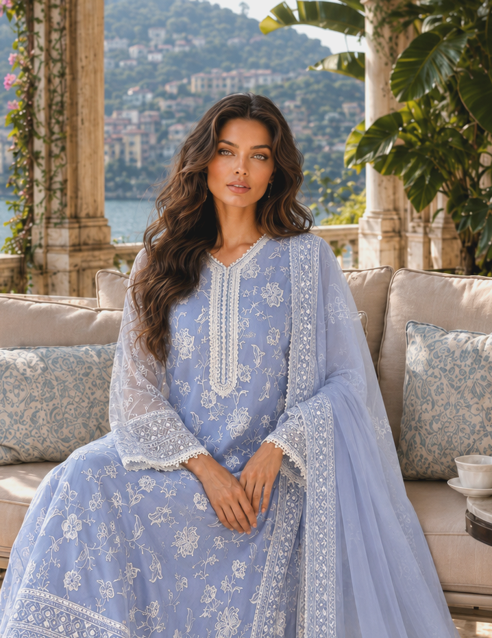 D3 - Dove Blue | Saadia Asad | Nooriyah Luxury Embroidered Chiffon Collection 2026