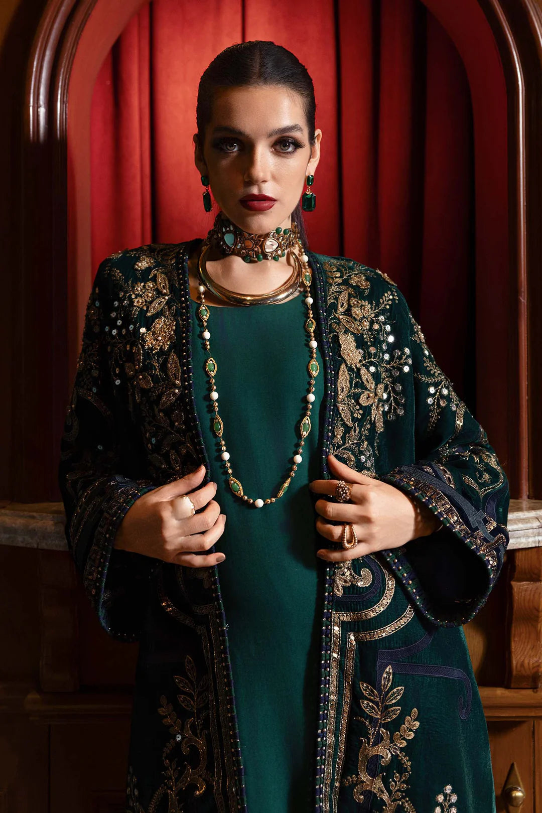 WL-1302- Emerald Green | Maria B Winter Luxe Collection 2025