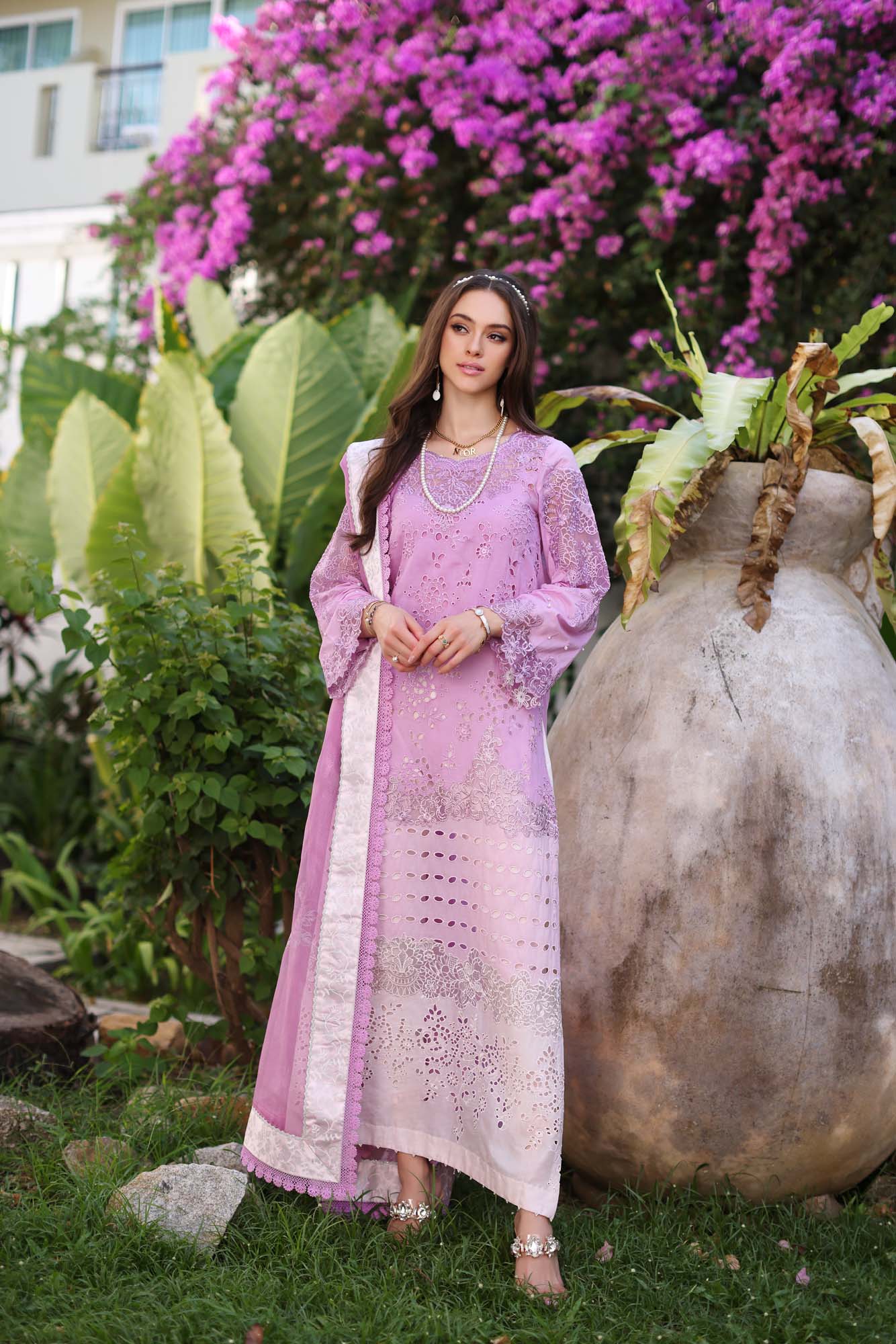 D9-A Pink ombré Colour Block | Saadia Asad | Noor Luxury Chikankari Lawn 2024