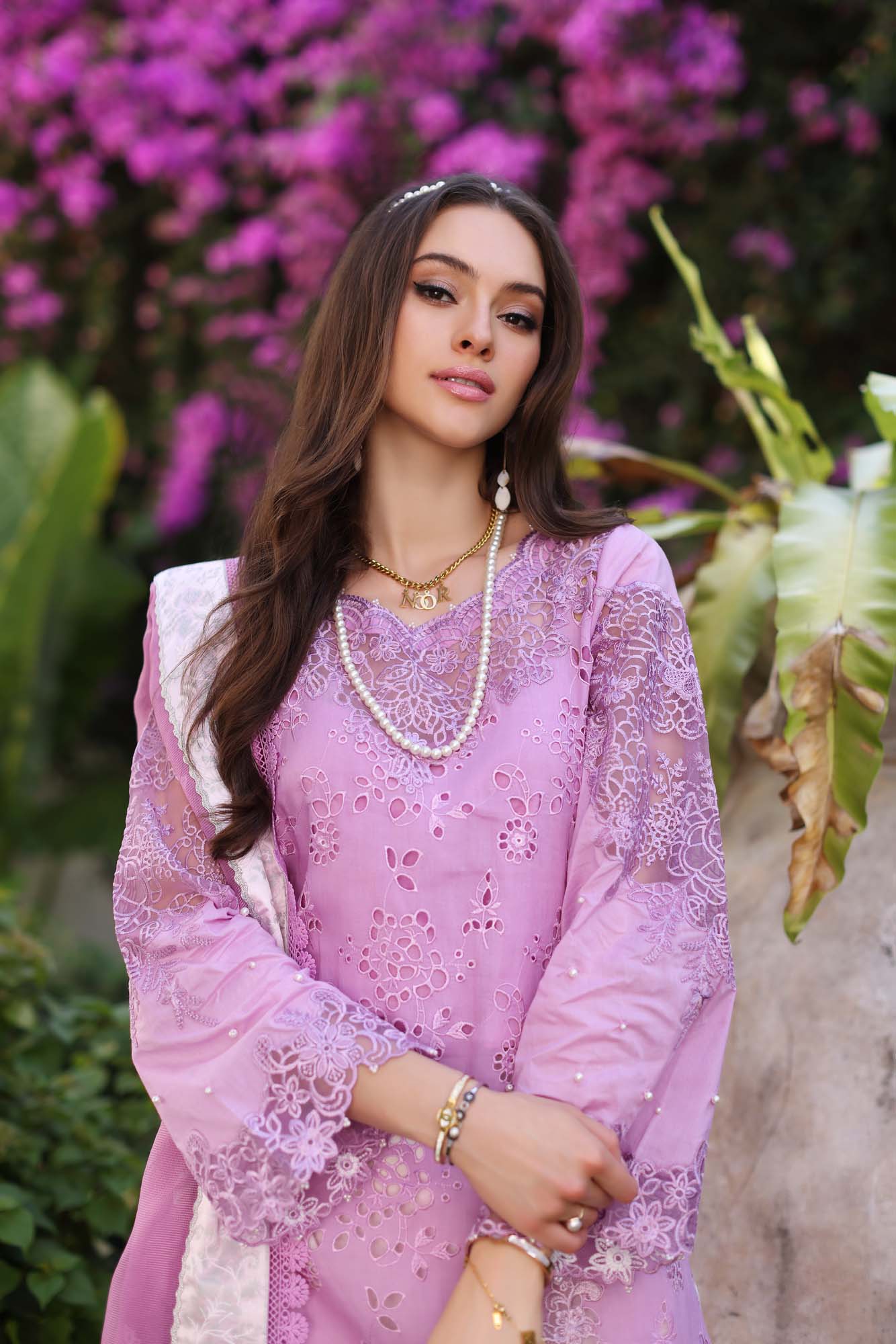 D9-A Pink ombré Colour Block | Saadia Asad | Noor Luxury Chikankari Lawn 2024