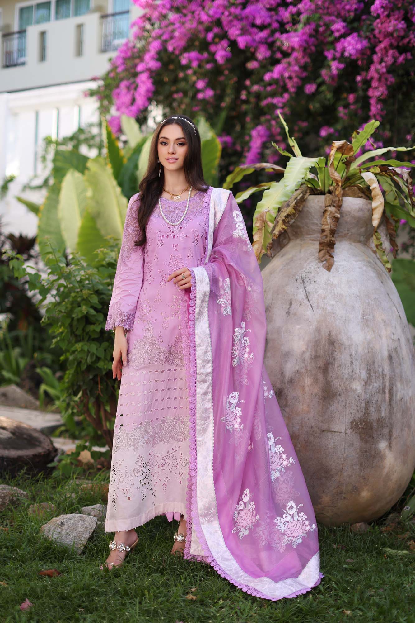 D9-A Pink ombré Colour Block | Saadia Asad | Noor Luxury Chikankari Lawn 2024