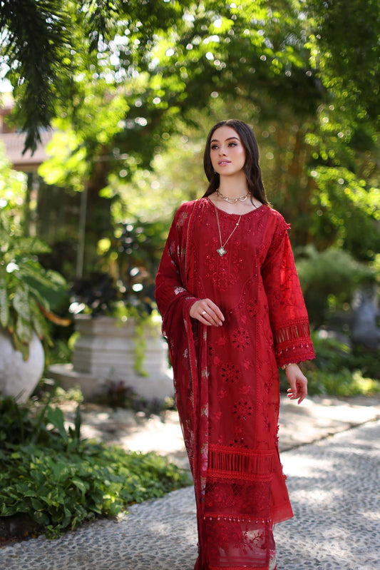 D2-B deep Red and maroon Colour Block | Saadia Asad | Noor Luxury Chikankari Lawn 2024