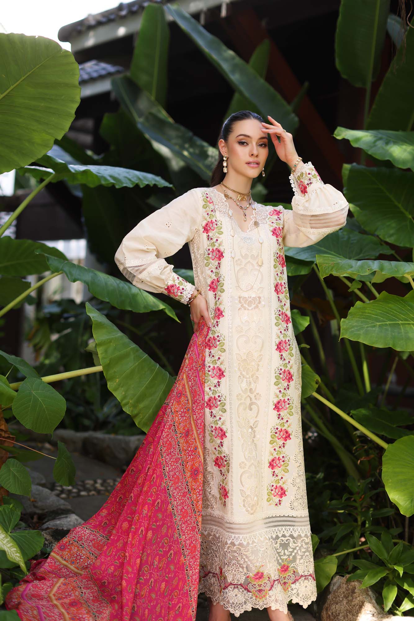 D12-B Cream Laser | Saadia Asad | Noor Luxury Chikankari Lawn 2024