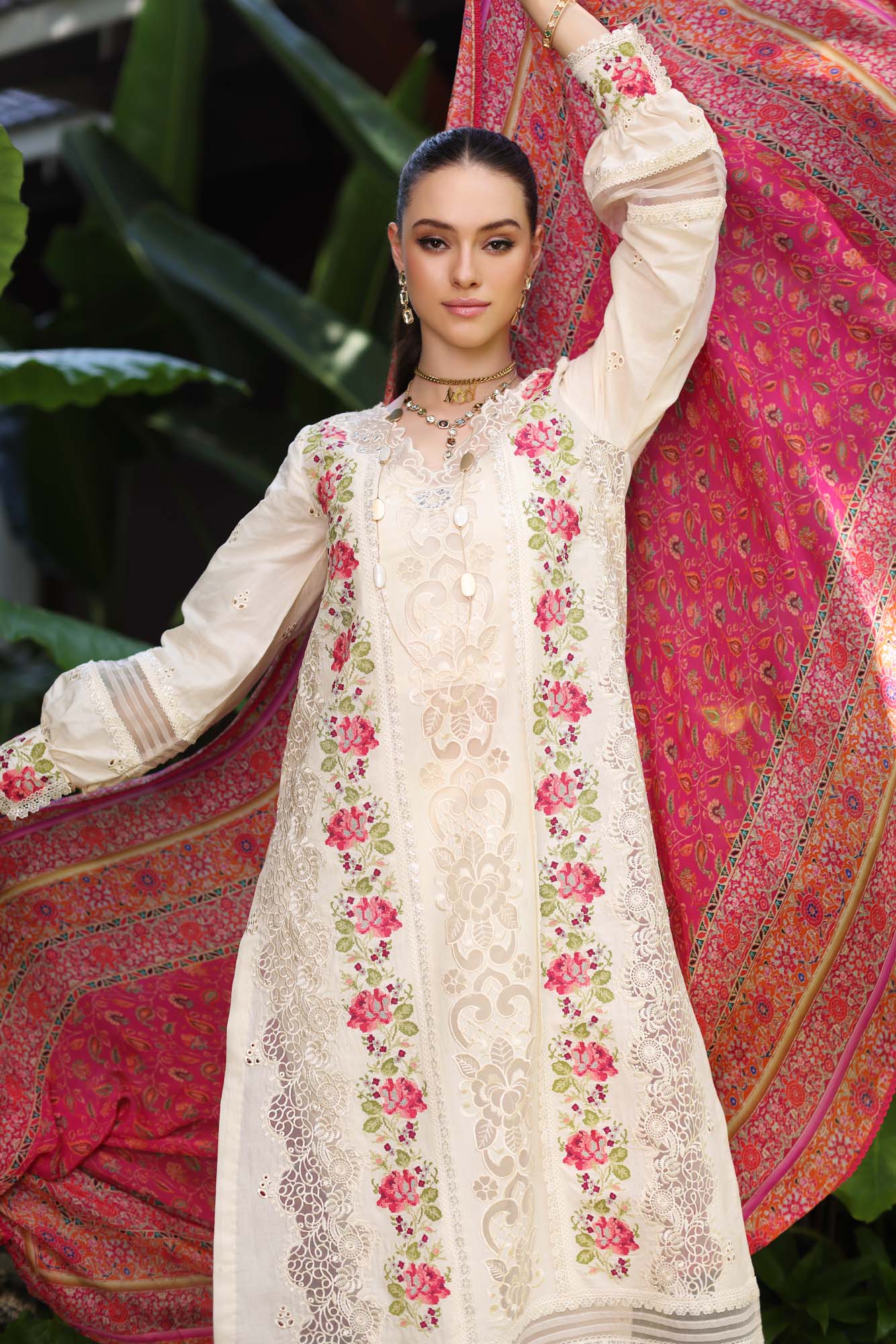D12-B Cream Laser | Saadia Asad | Noor Luxury Chikankari Lawn 2024