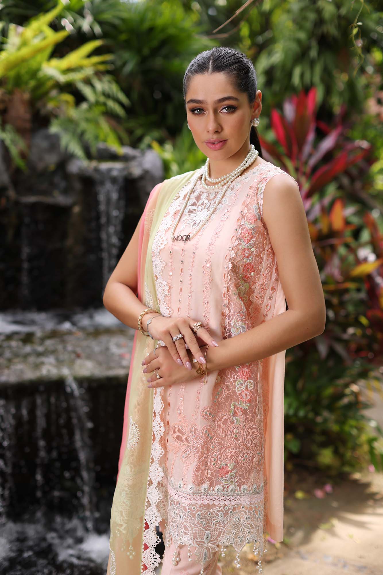 D7-B Peach multi | Saadia Asad | Noor Luxury Chikankari Lawn 2024