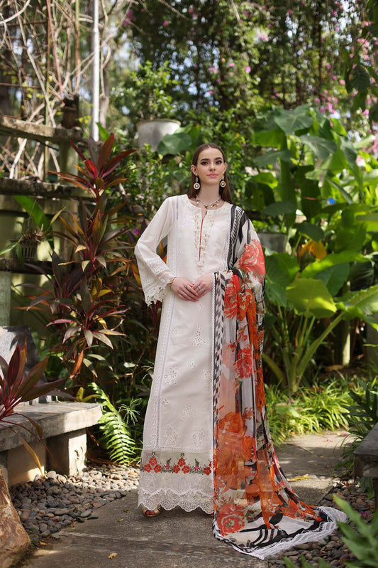 D6-B White Laser and schifli | Saadia Asad | Noor Luxury Chikankari Lawn 2024