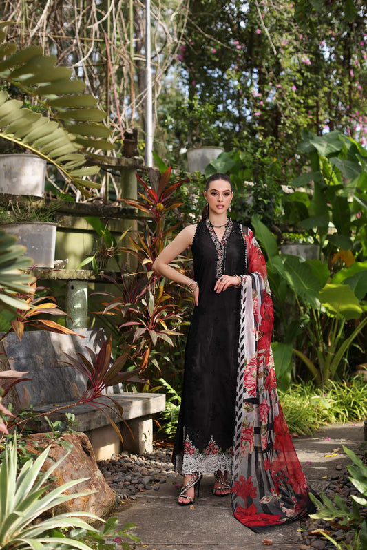 D6-A Black Laser and schifli | Saadia Asad | Noor Luxury Chikankari Lawn 2024