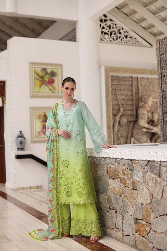 D5-A Aqua Ombre | Saadia Asad | Noor Luxury Chikankari Lawn 2024