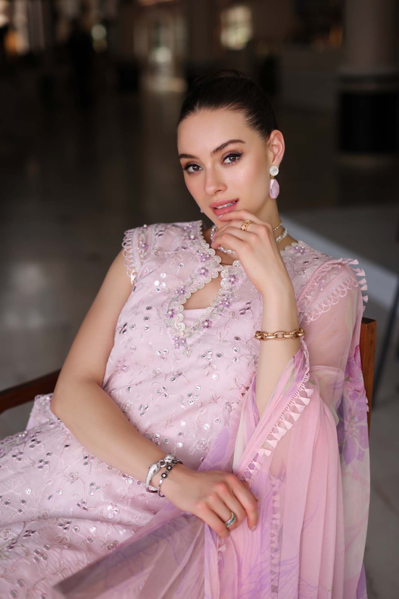 D11-A Pink Schifli | Saadia Asad | Noor Luxury Chikankari Lawn 2024