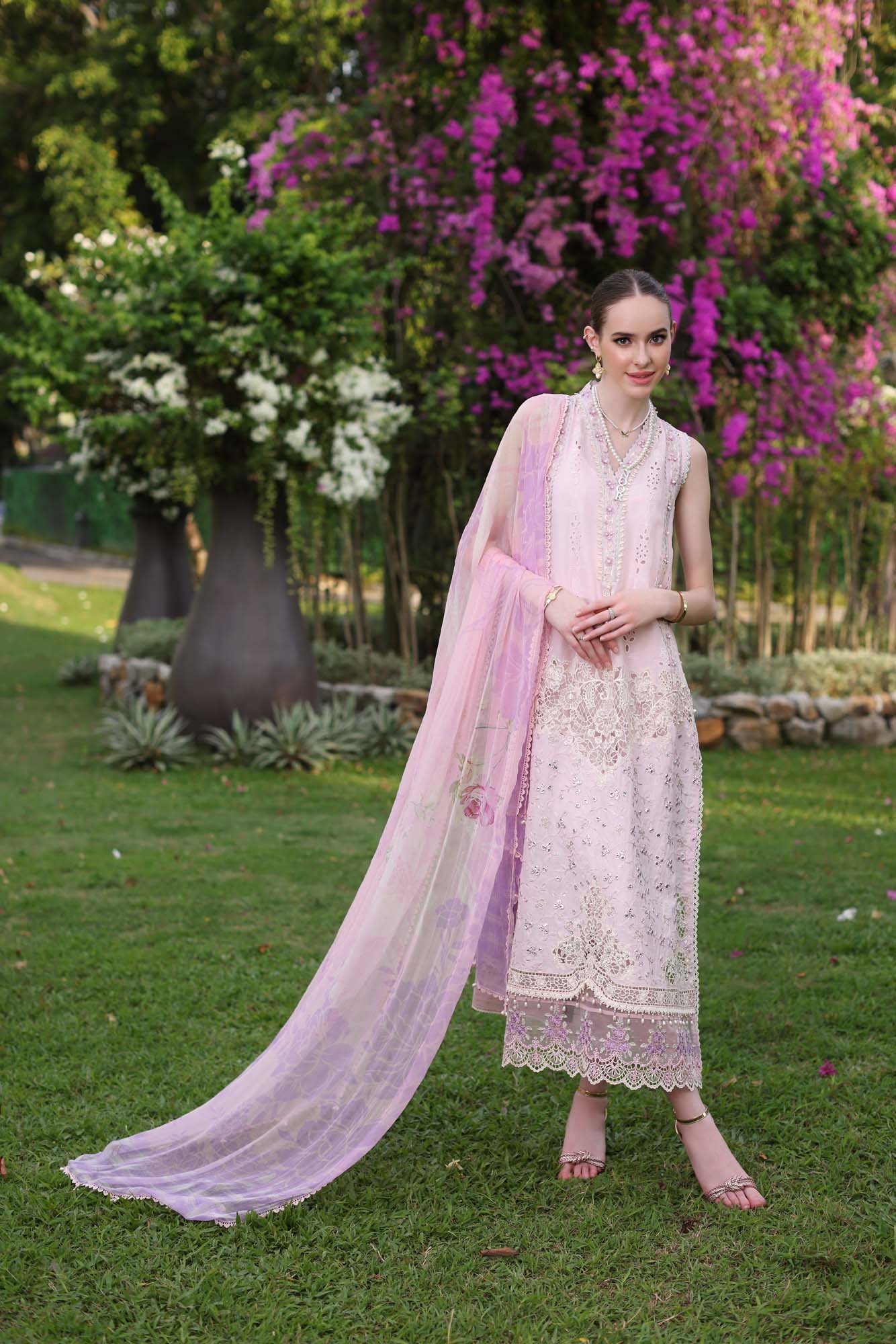D11-A Pink Schifli | Saadia Asad | Noor Luxury Chikankari Lawn 2024
