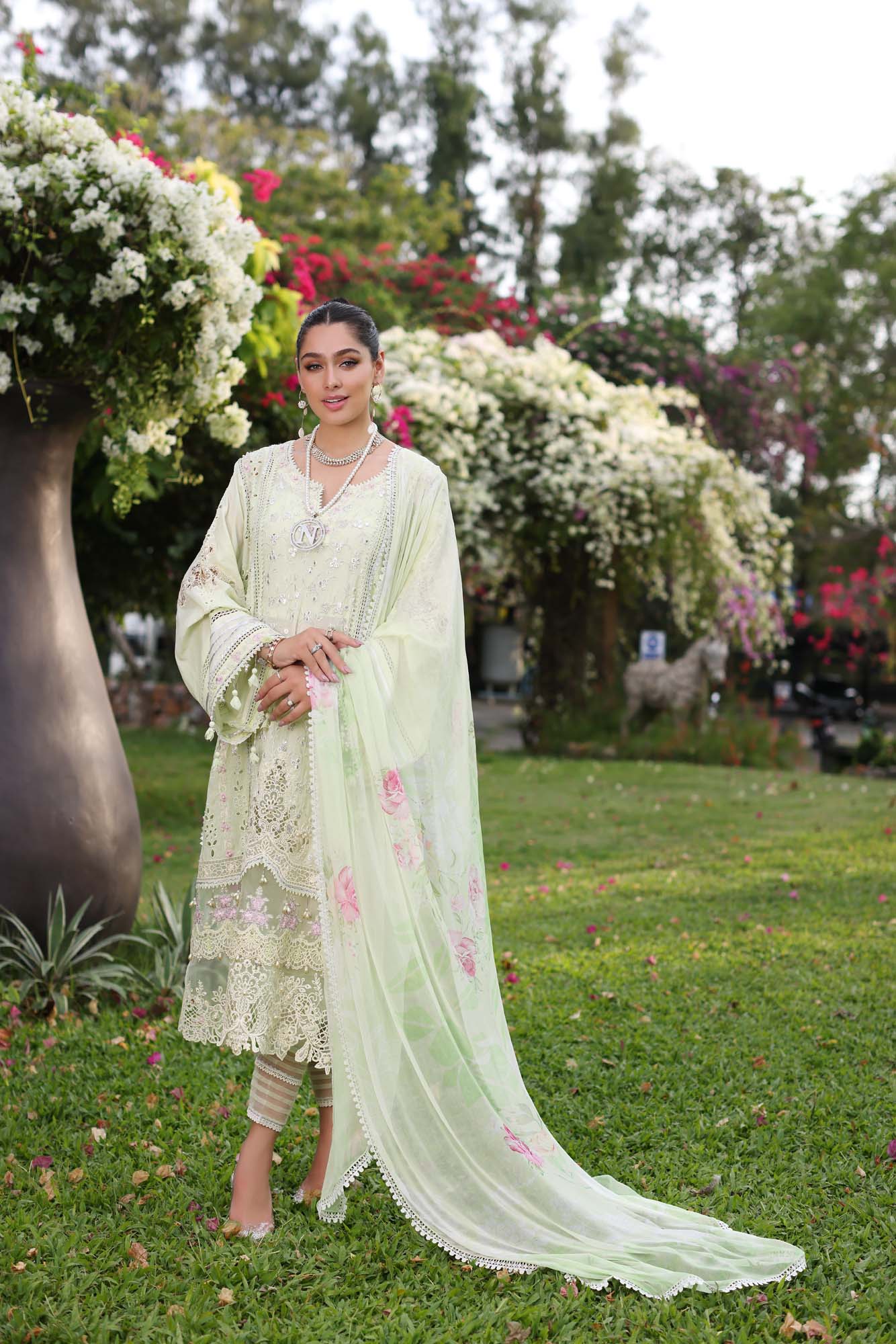 D11-B Mint Schifli | Saadia Asad | Noor Luxury Chikankari Lawn 2024