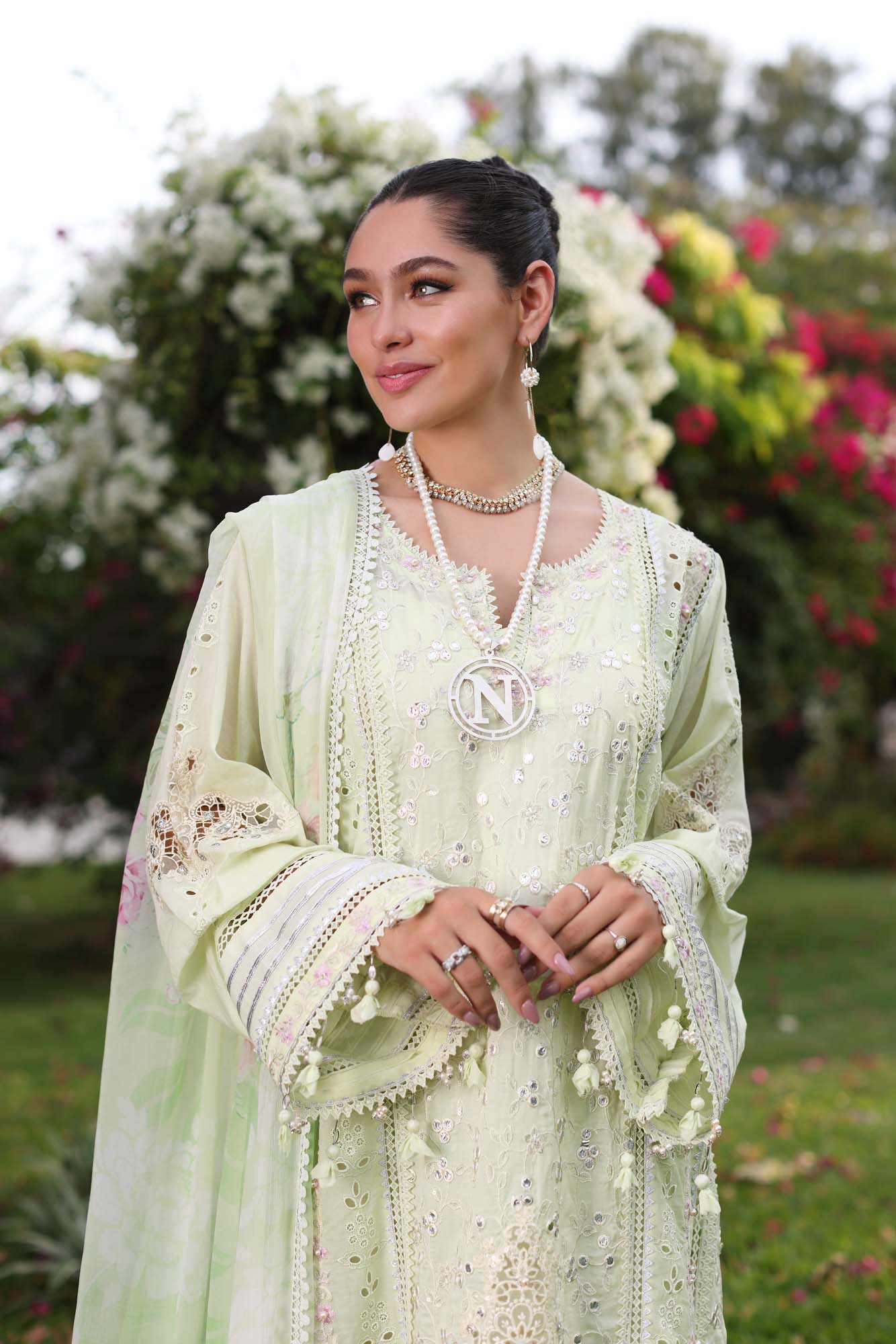 D11-B Mint Schifli | Saadia Asad | Noor Luxury Chikankari Lawn 2024