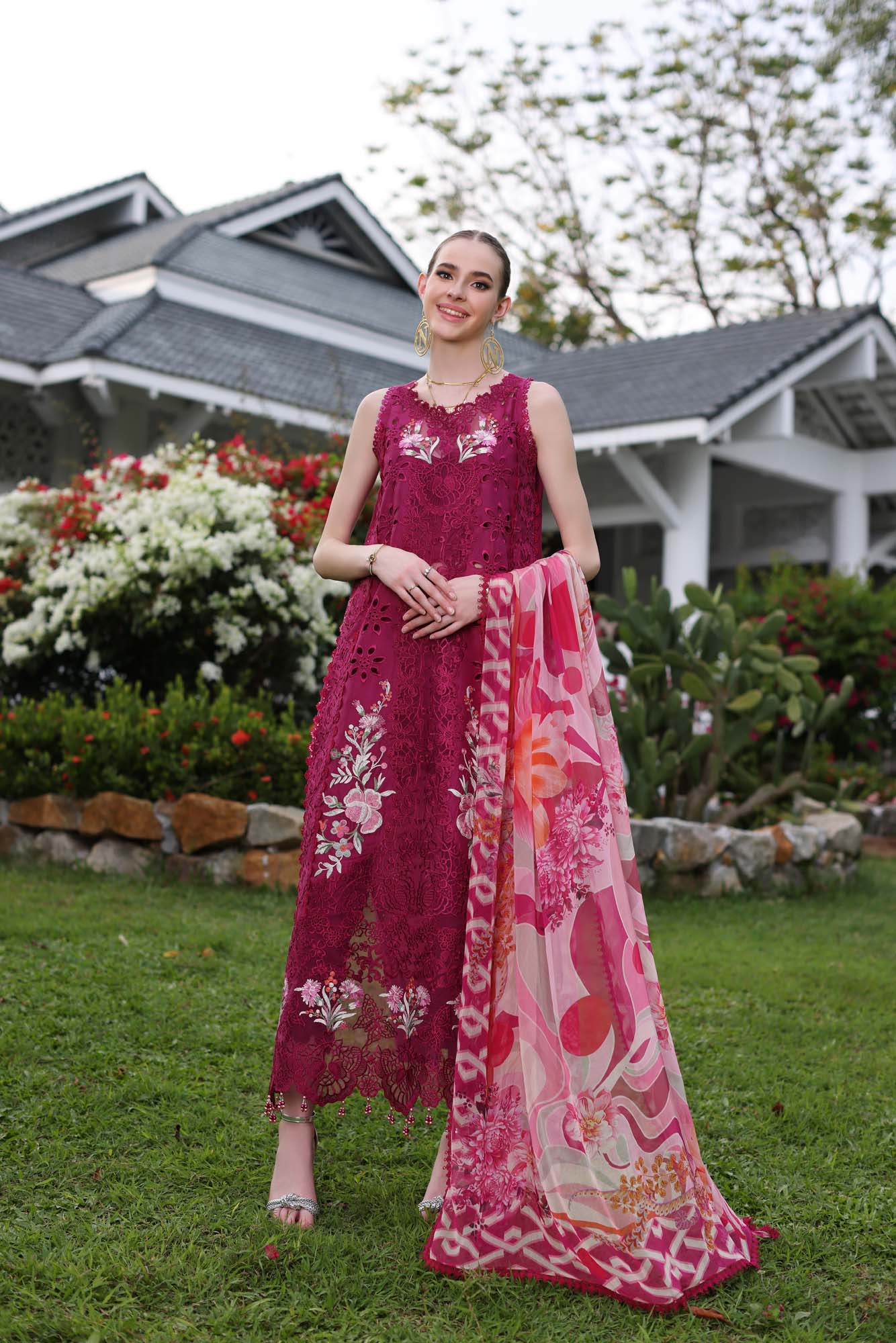 D10-A FUCHIA | Saadia Asad | Noor Luxury Chikankari Lawn 2024