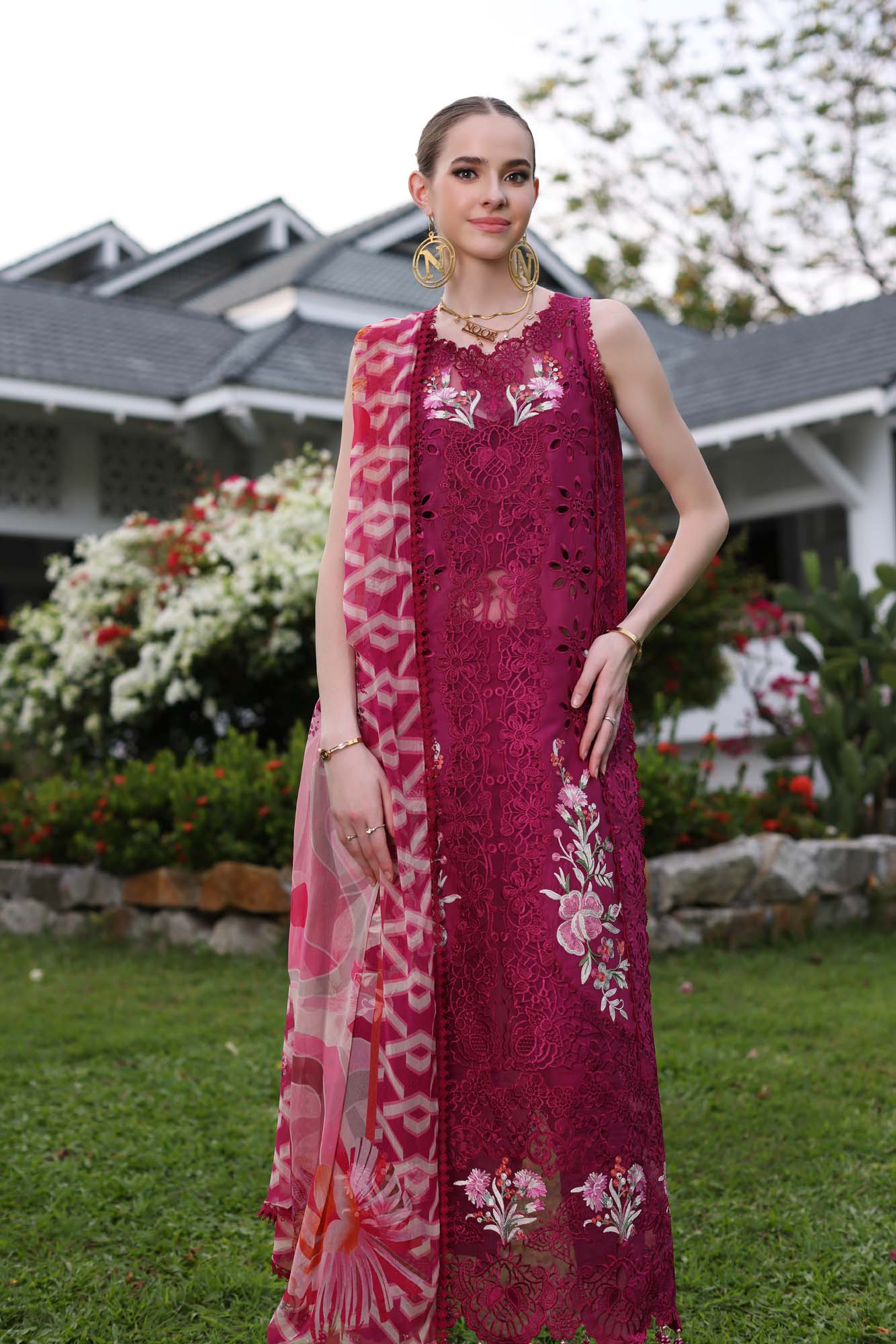 D10-A FUCHIA | Saadia Asad | Noor Luxury Chikankari Lawn 2024