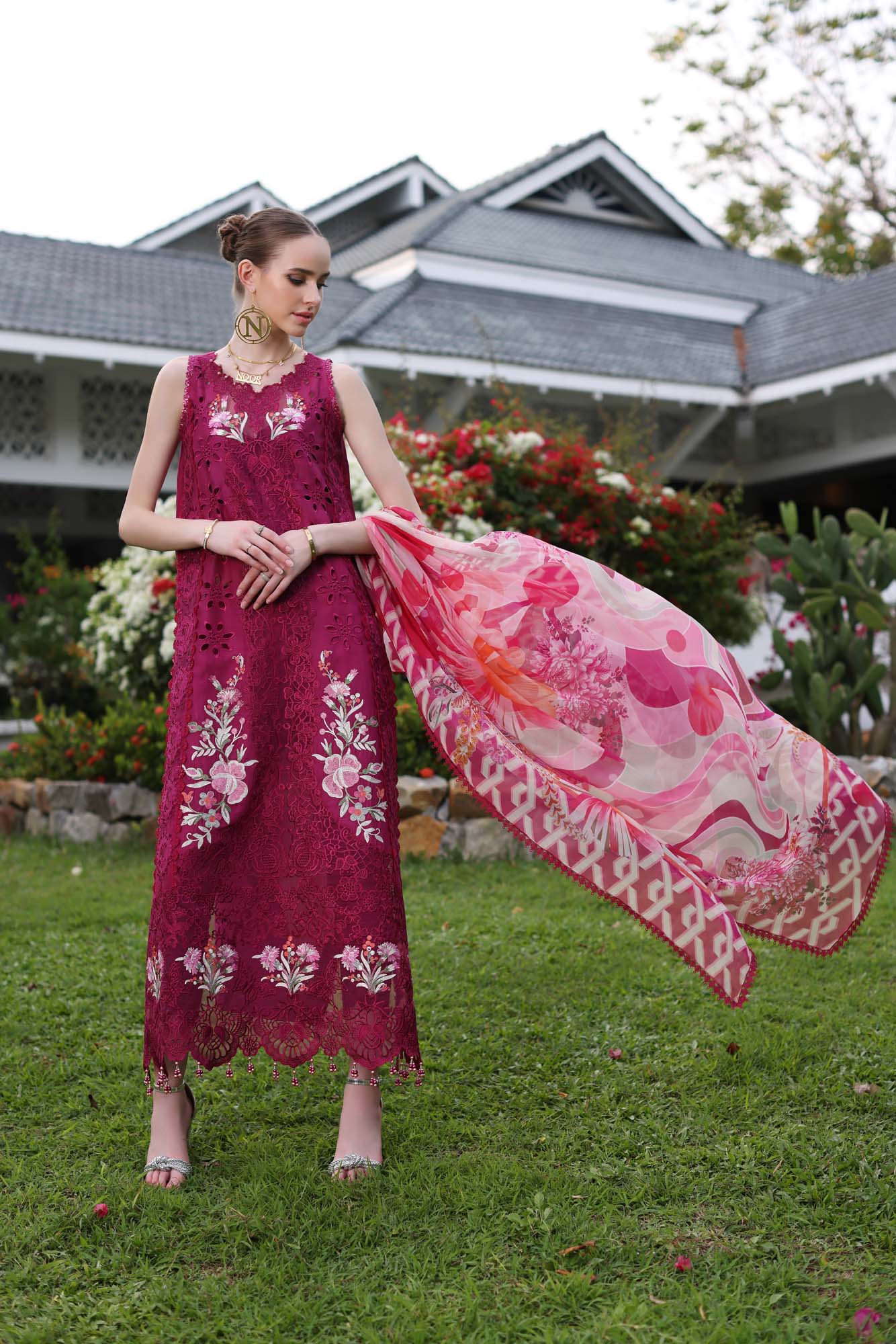 D10-A FUCHIA | Saadia Asad | Noor Luxury Chikankari Lawn 2024