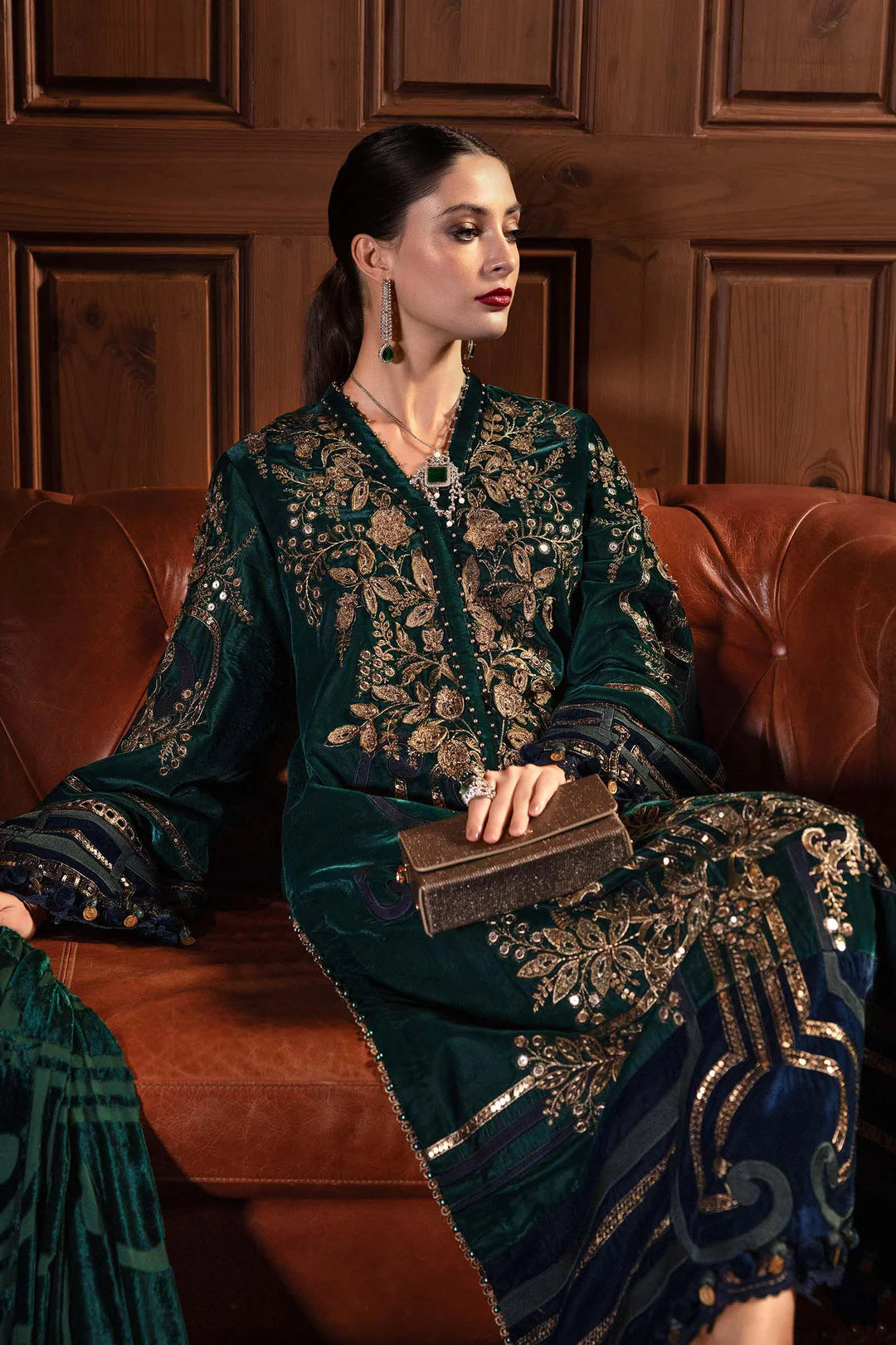 WL-1302- Emerald Green | Maria B Winter Luxe Collection 2025