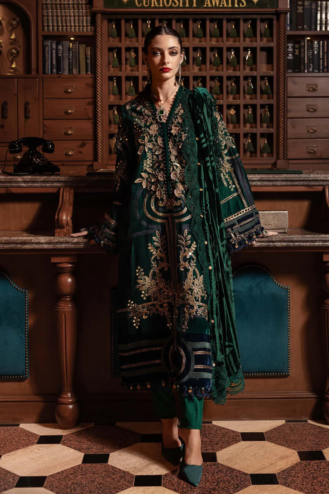 WL-1302- Emerald Green | Maria B Winter Luxe Collection 2025