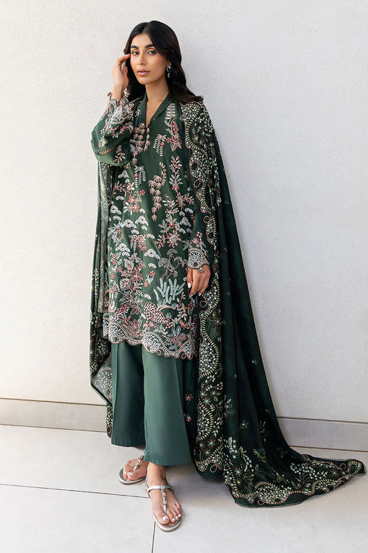 Cross Stitch Cotton Satin | Design Green Ornate | Unstitched Collection 2025