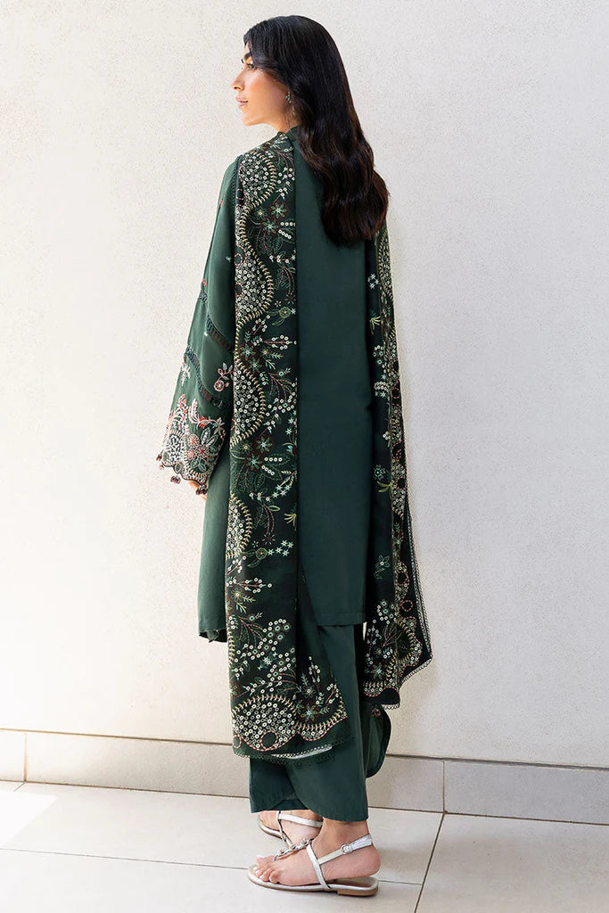 Cross Stitch Cotton Satin | Design Green Ornate | Unstitched Collection 2025