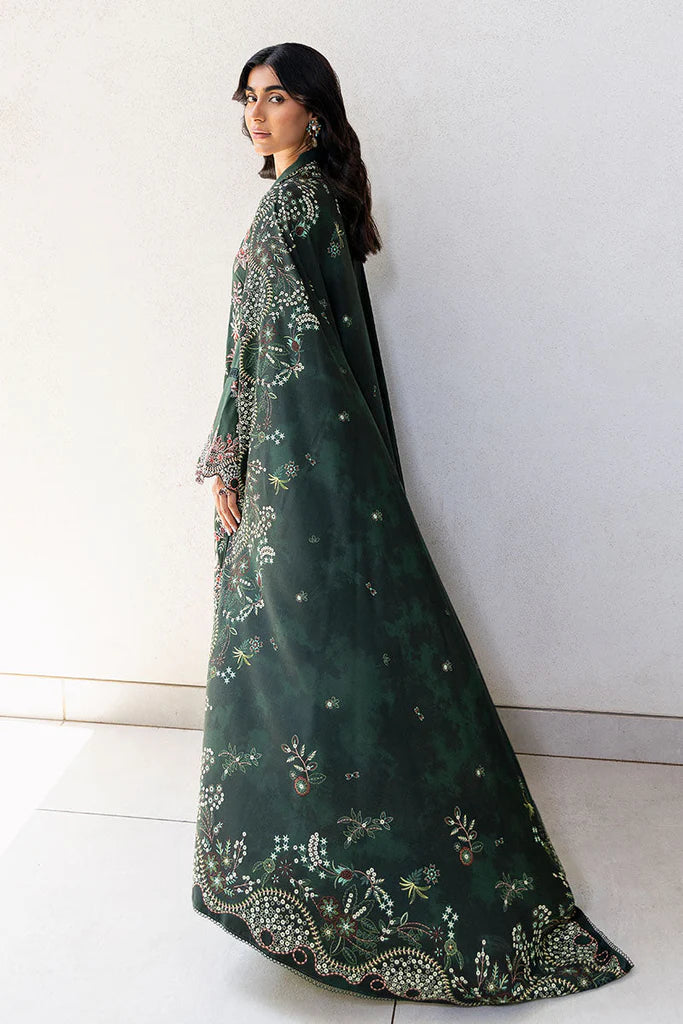 Cross Stitch Cotton Satin | Design Green Ornate | Unstitched Collection 2025