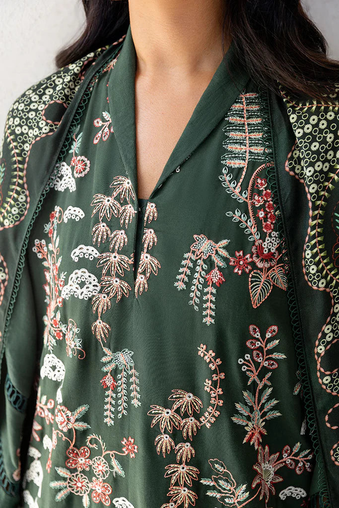 Cross Stitch Cotton Satin | Design Green Ornate | Unstitched Collection 2025
