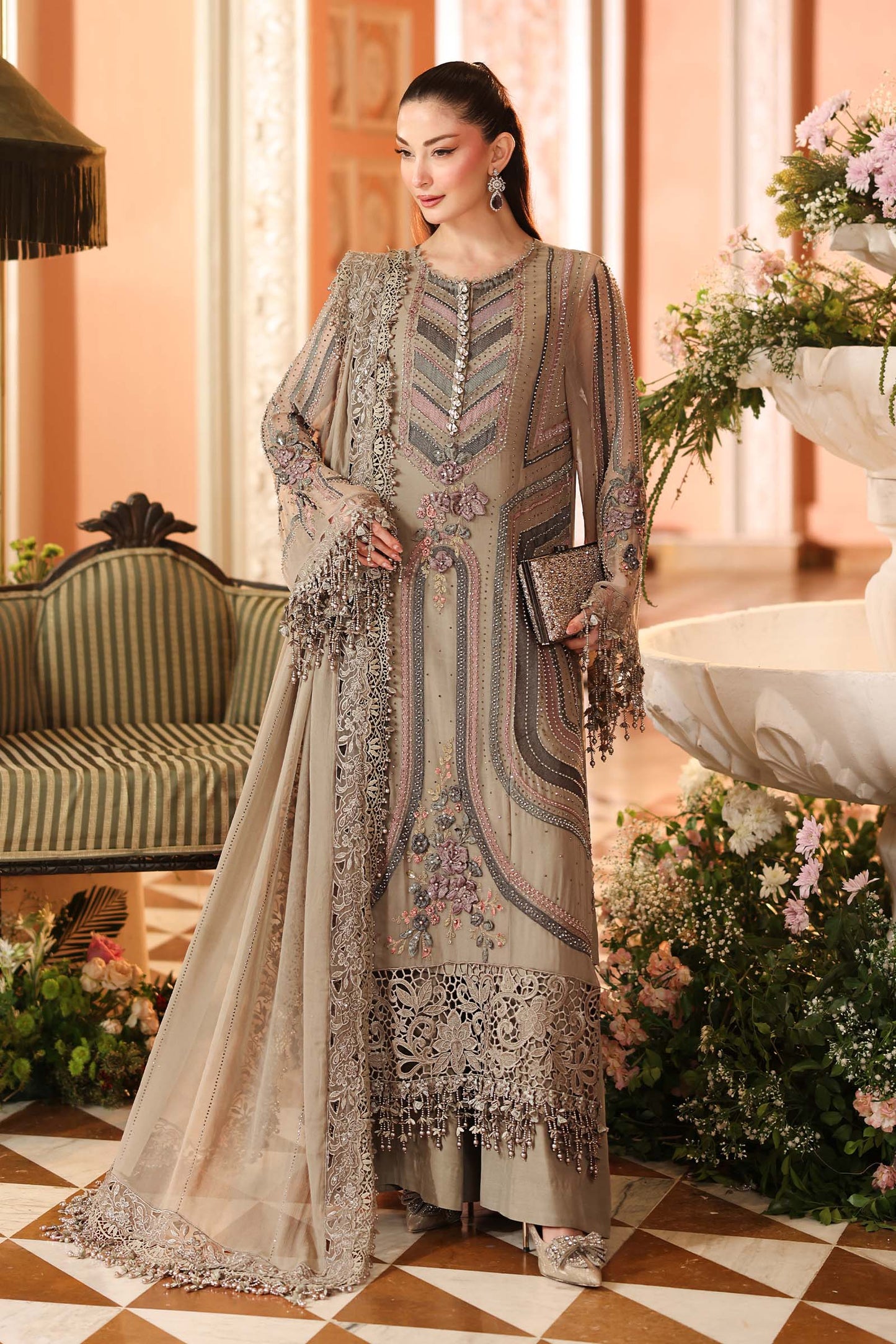 MPC-26-201-Antique Grey | Maria B Embroidered Chiffon Collection 2026