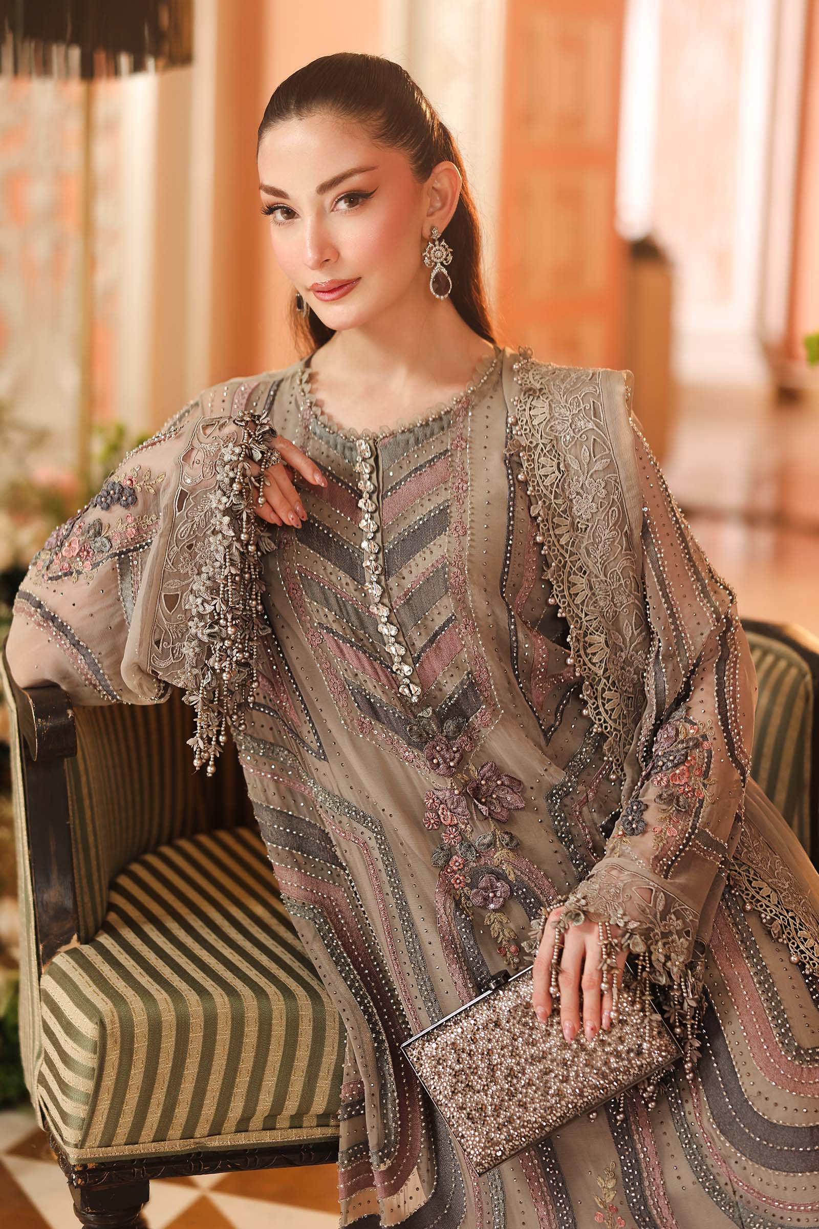 MPC-26-201-Antique Grey | Maria B Embroidered Chiffon Collection 2026
