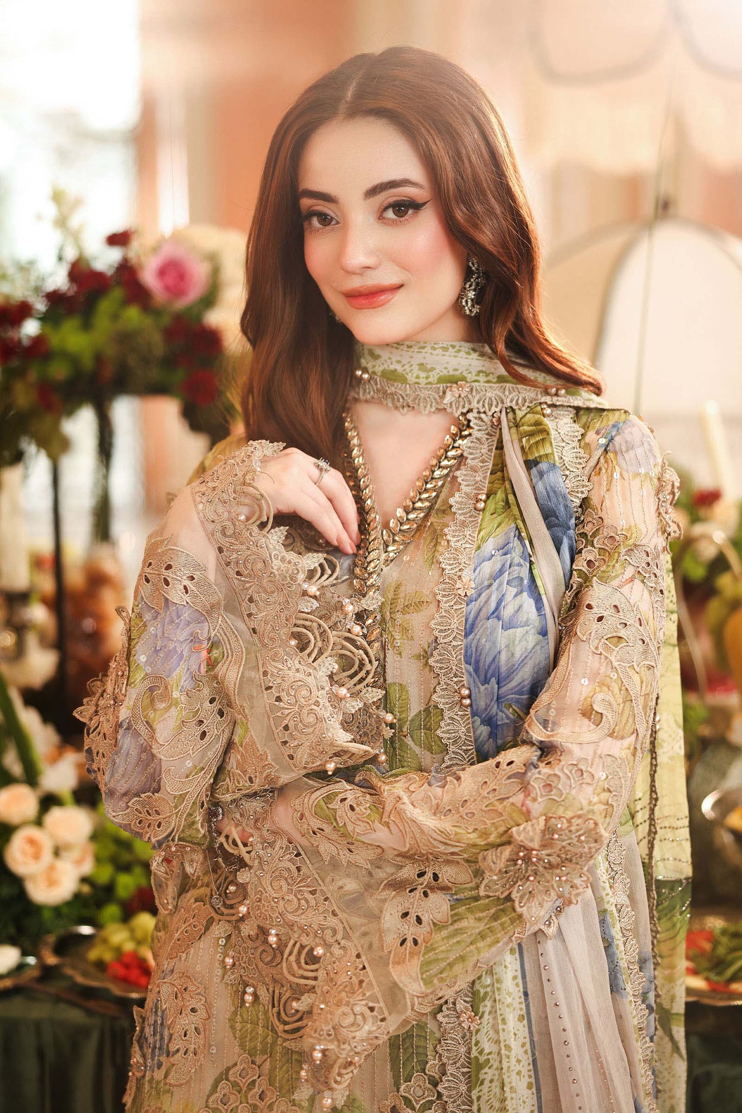 MPC-26-203-Warm Beige | Maria B Embroidered Chiffon Collection 2026