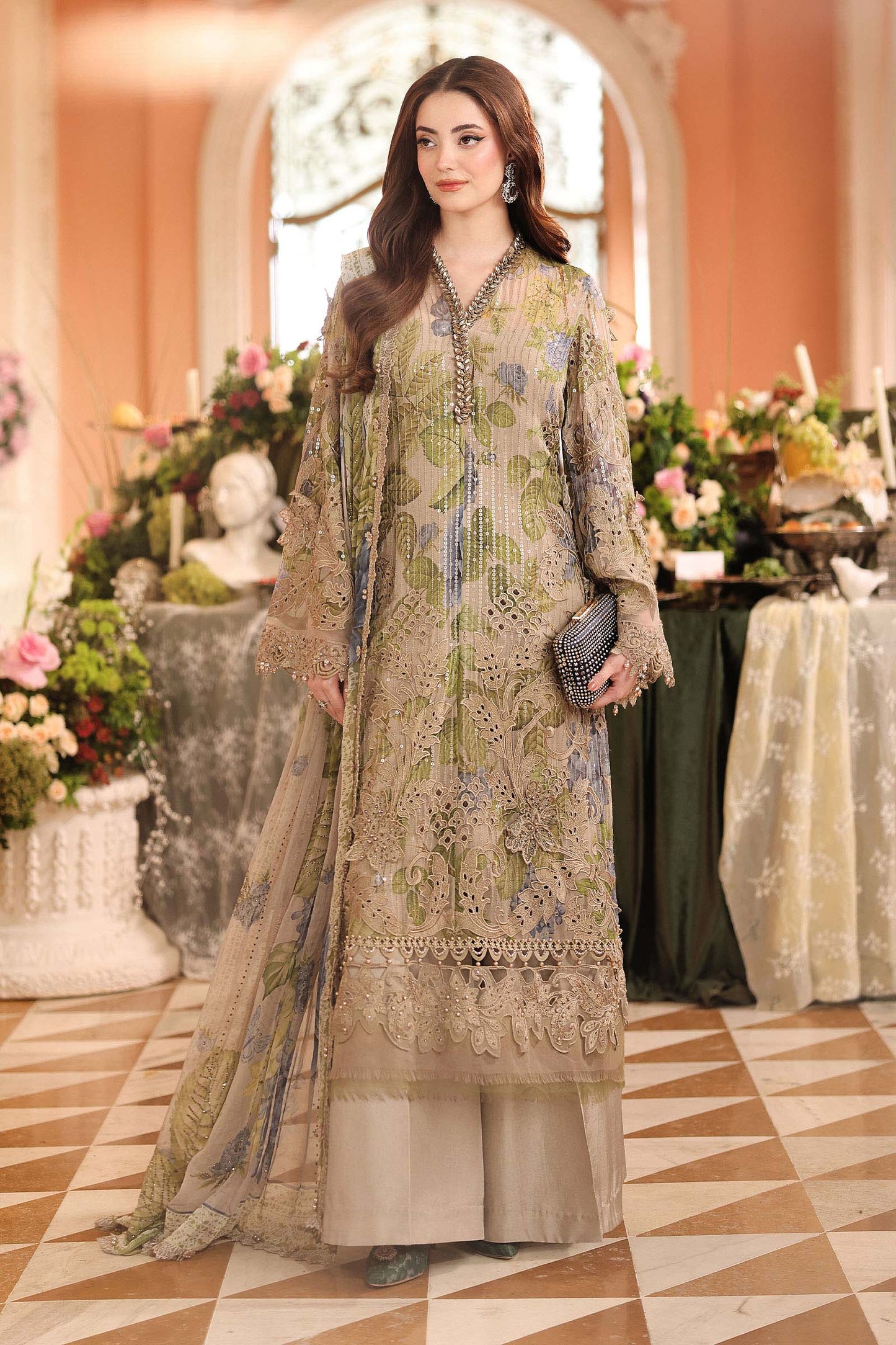 MPC-26-203-Warm Beige | Maria B Embroidered Chiffon Collection 2026