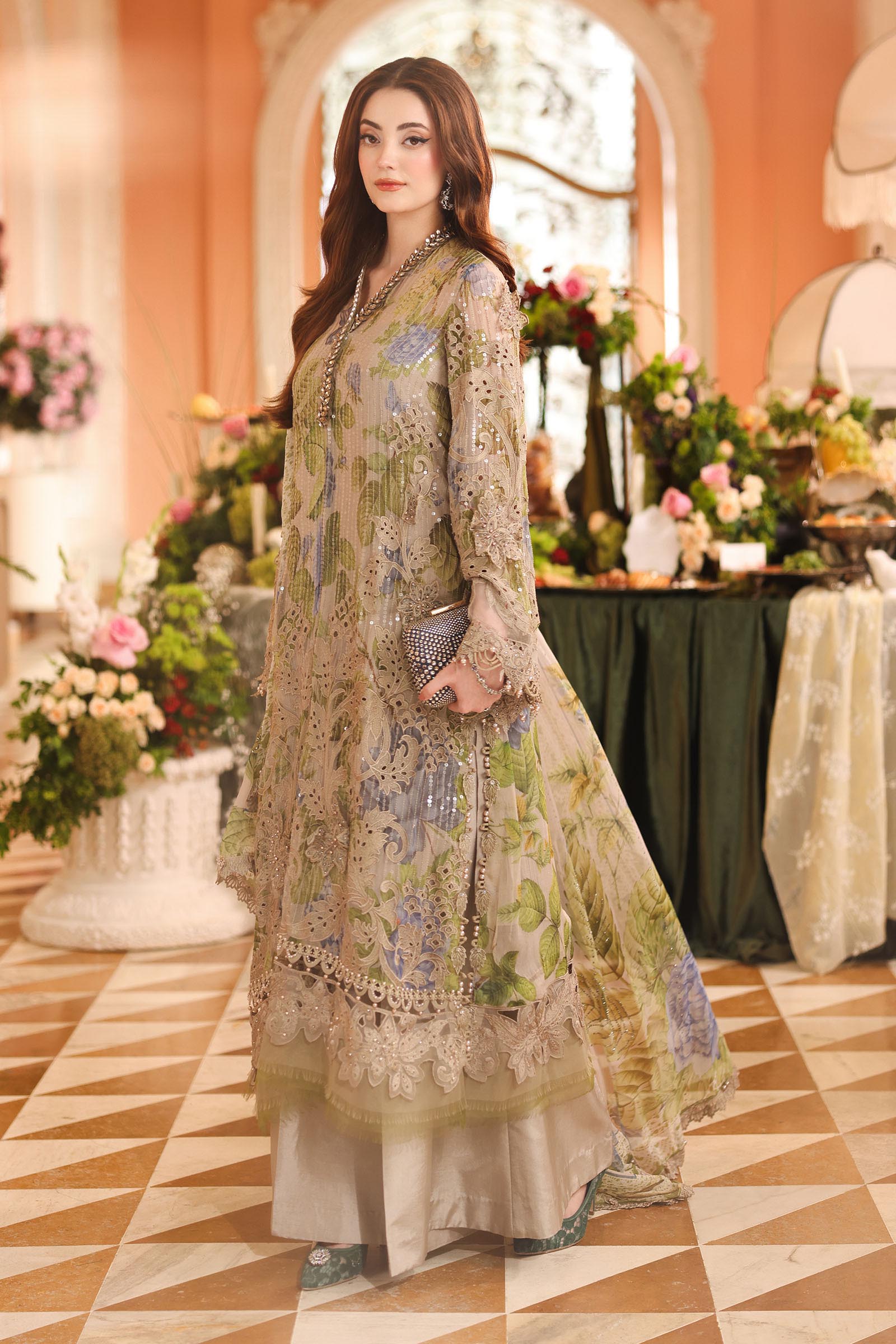 MPC-26-203-Warm Beige | Maria B Embroidered Chiffon Collection 2026