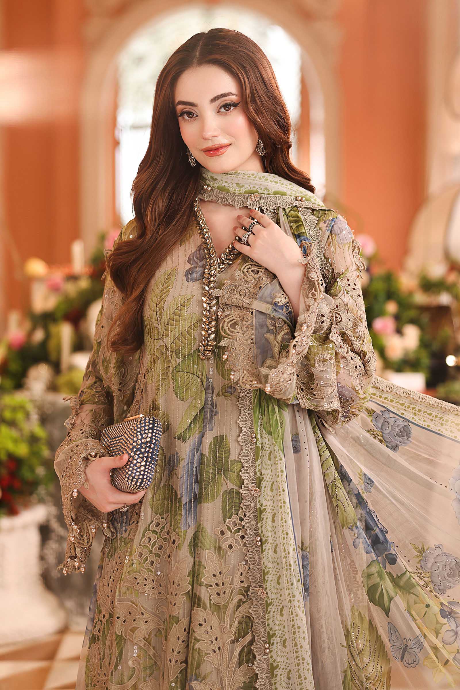 MPC-26-203-Warm Beige | Maria B Embroidered Chiffon Collection 2026