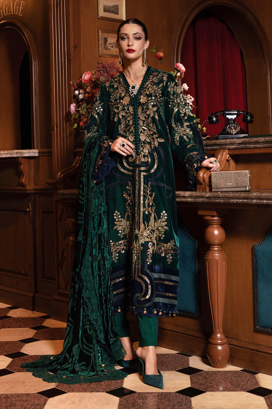 WL-1302- Emerald Green | Maria B Winter Luxe Collection 2025