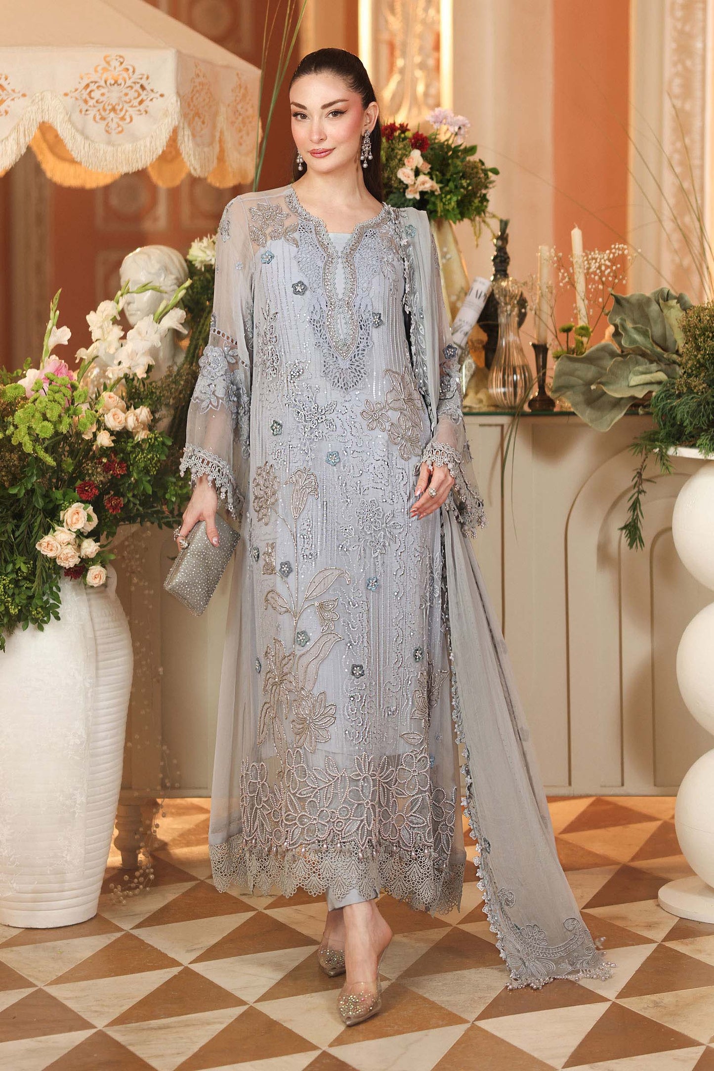 MPC-26-206-Muted Blue | Maria B Embroidered Chiffon Collection 2026