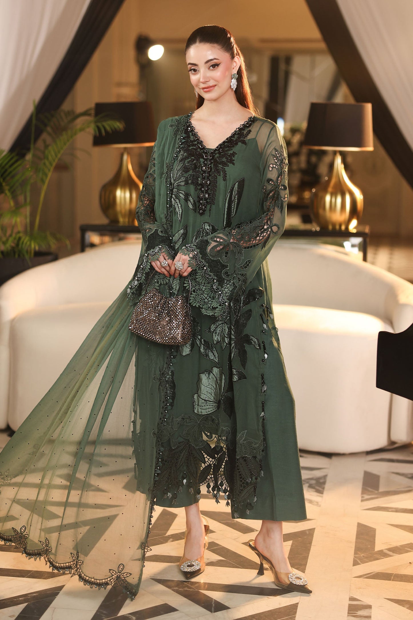 MPC-26-207-Pine Green | Maria B Embroidered Chiffon Collection 2026