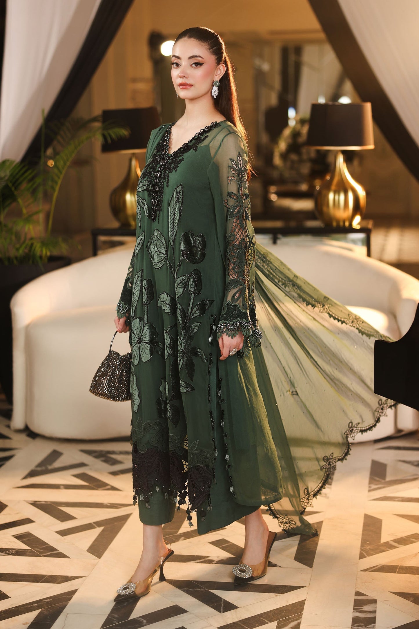 MPC-26-207-Pine Green | Maria B Embroidered Chiffon Collection 2026