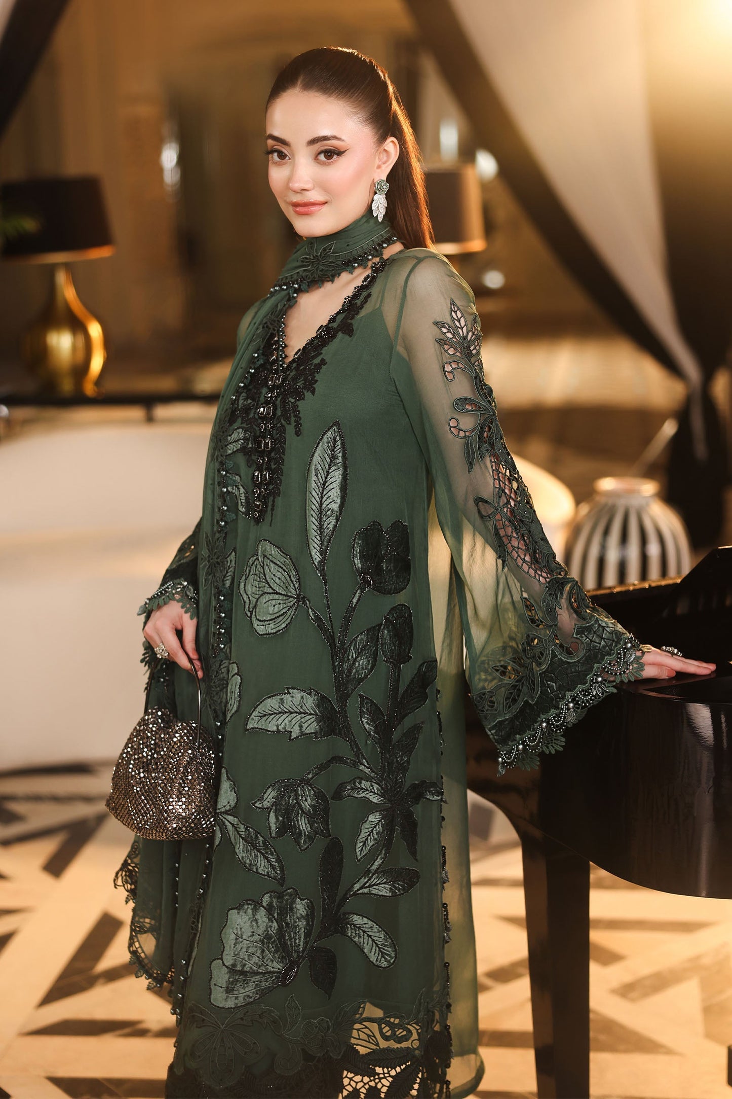 MPC-26-207-Pine Green | Maria B Embroidered Chiffon Collection 2026