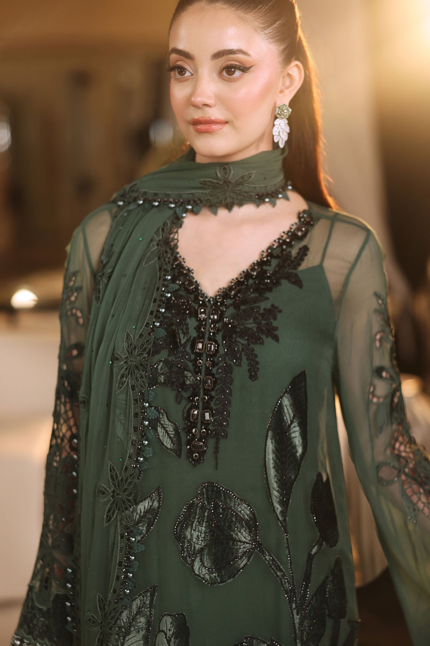 MPC-26-207-Pine Green | Maria B Embroidered Chiffon Collection 2026