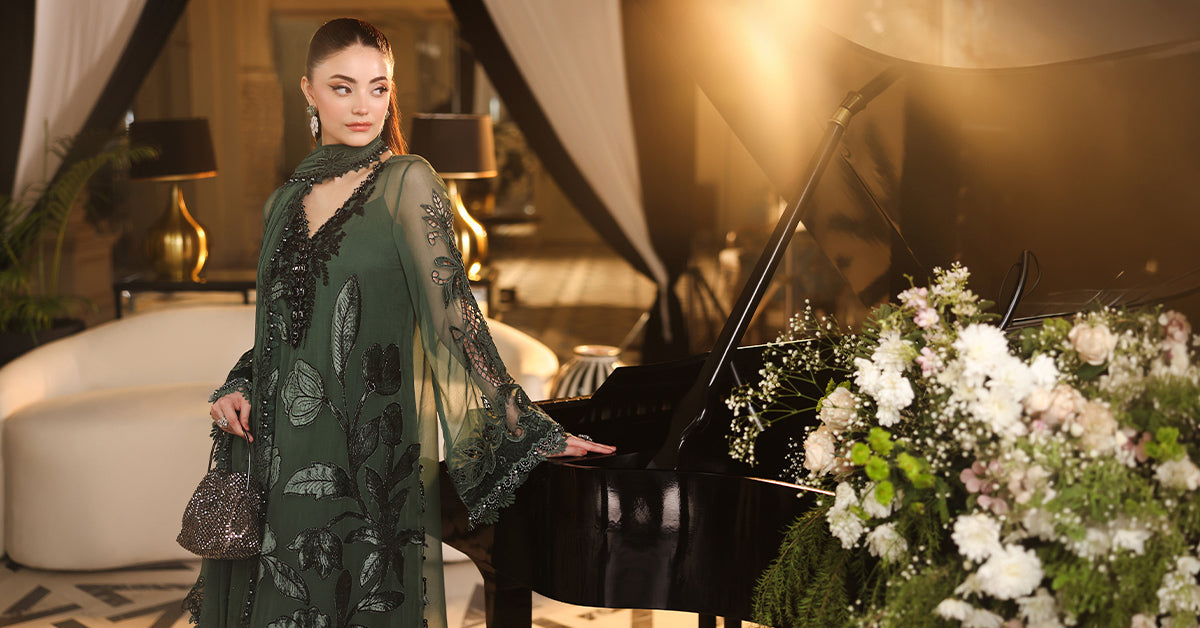 MPC-26-207-Pine Green | Maria B Embroidered Chiffon Collection 2026