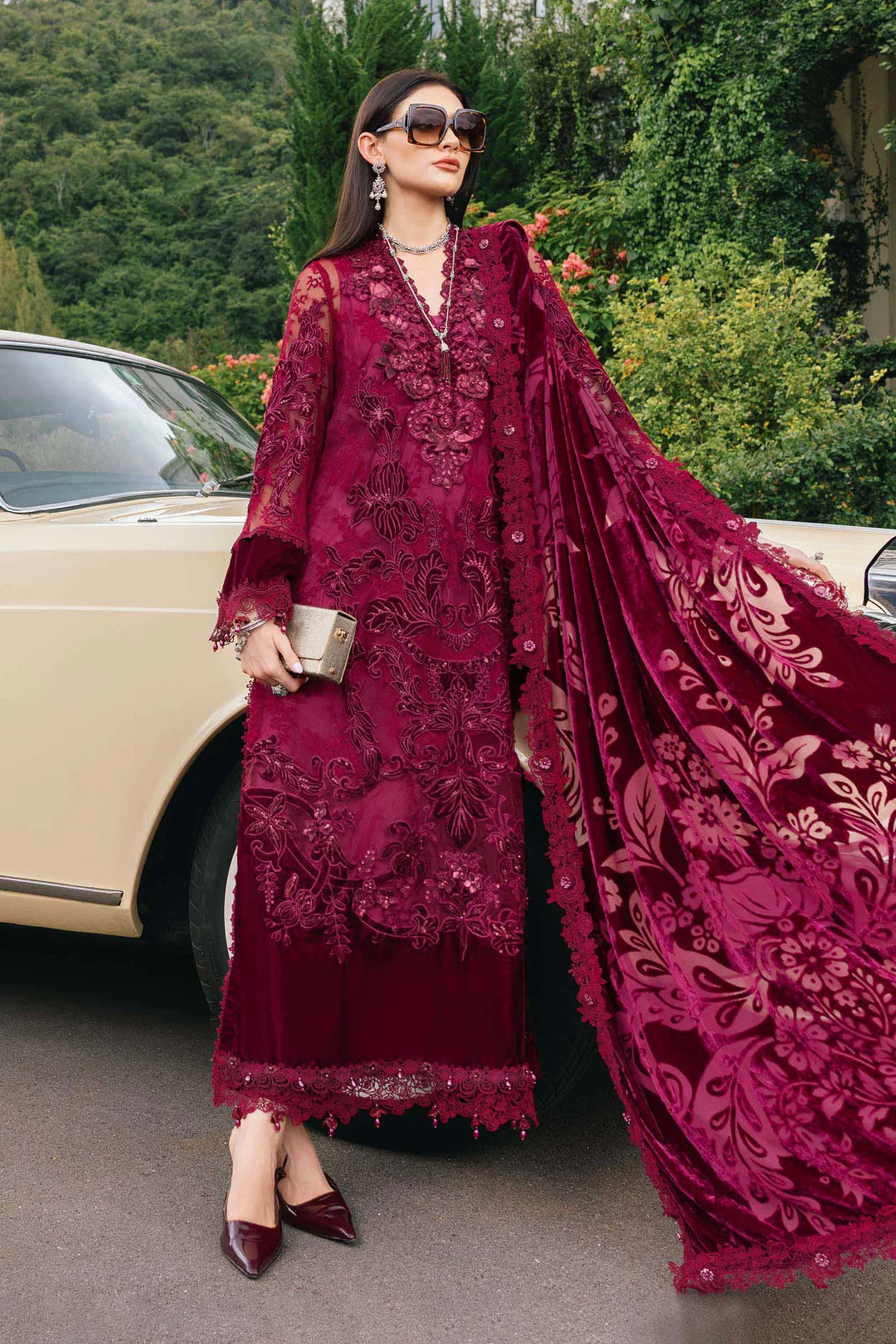 WL-1308- Maroon | Maria B Winter Luxe Collection 2025