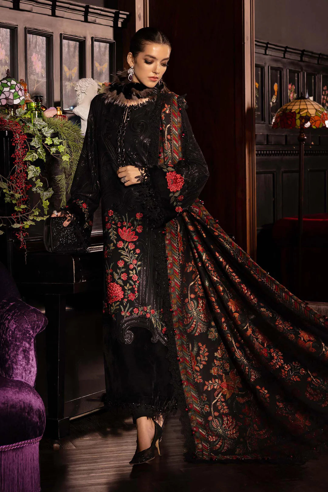 WL-1309- Black and Red | Maria B Winter Luxe Collection 2025