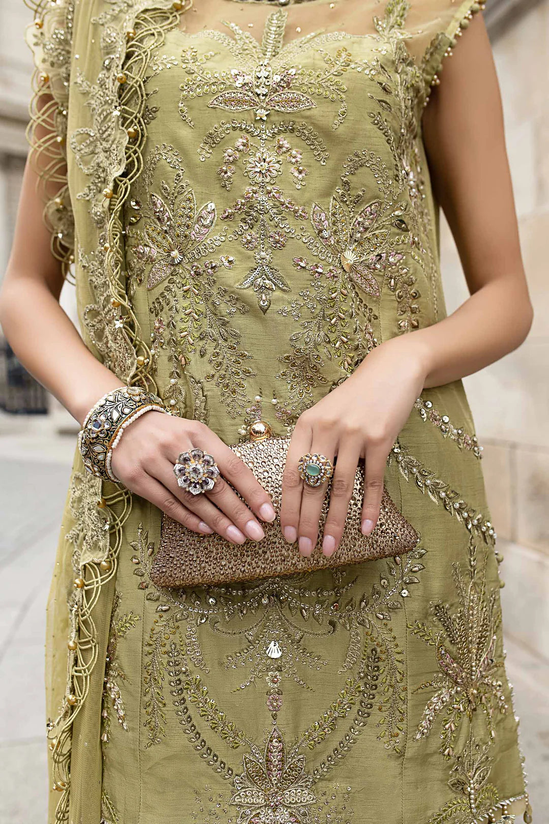 WF-09-08-Olive Green | Maria B Soirée Unstitched Collection 2025