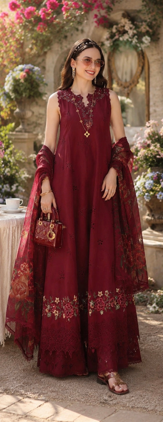 D14 – Ruby Royale | Saadia Asad | Noor Eid Luxury Printskhas Collection 2026