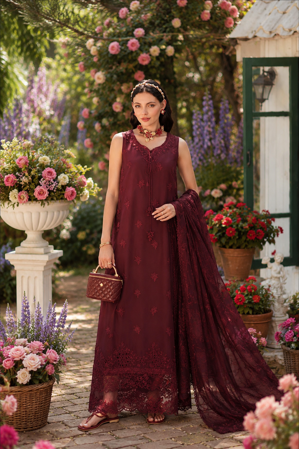 D10 – Burgundy | Saadia Asad | Noor Eid Luxury Printskhas Collection 2026