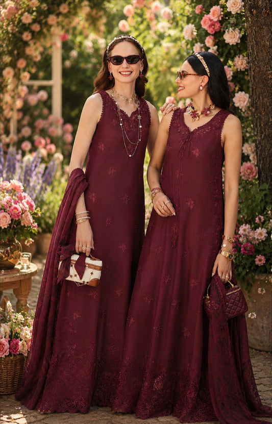 D10 – Burgundy | Saadia Asad | Noor Eid Luxury Printskhas Collection 2026