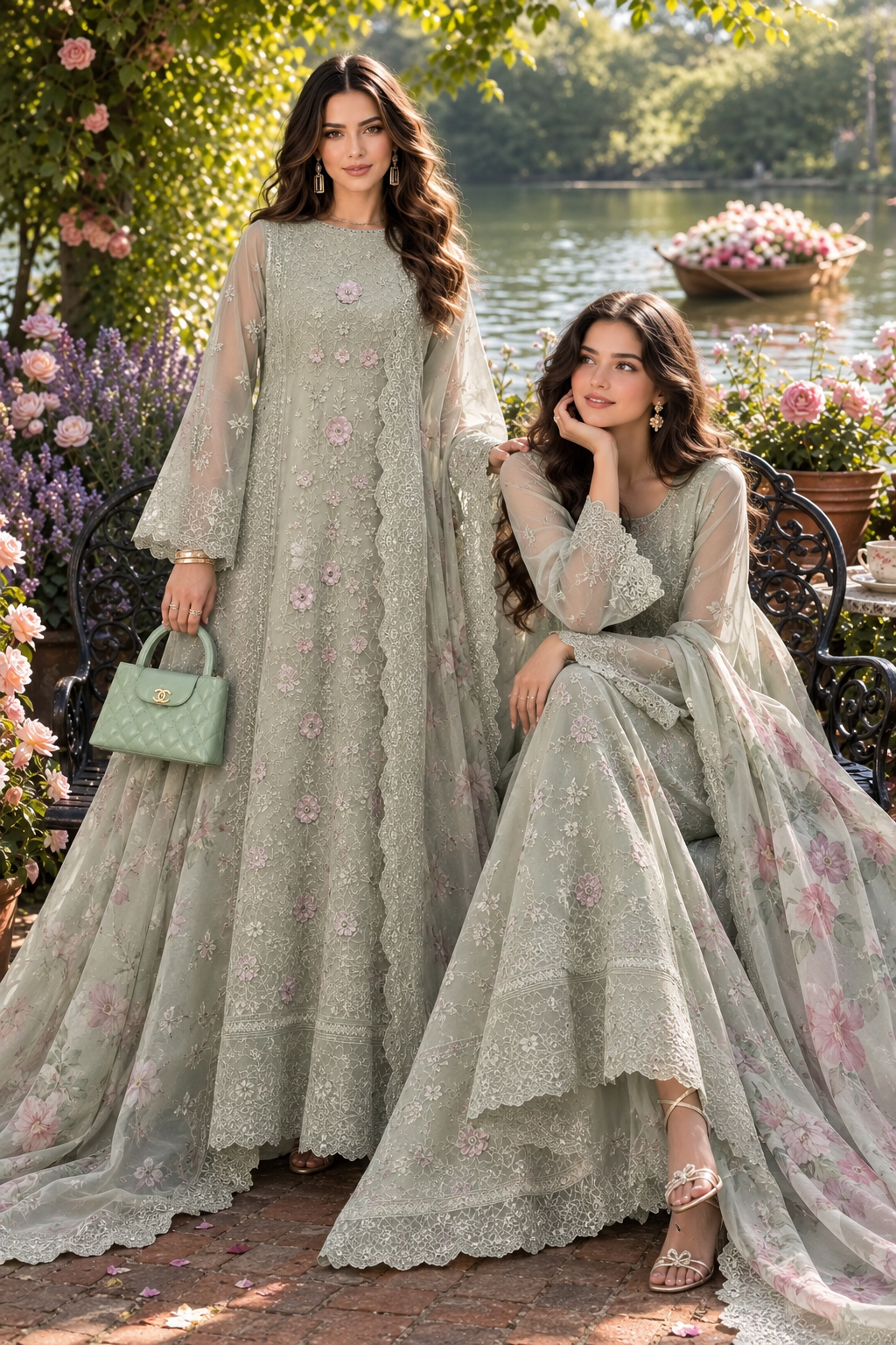 D1 - Pistachio Mist | Saadia Asad | Nooriyah Luxury Embroidered Chiffon Collection 2026