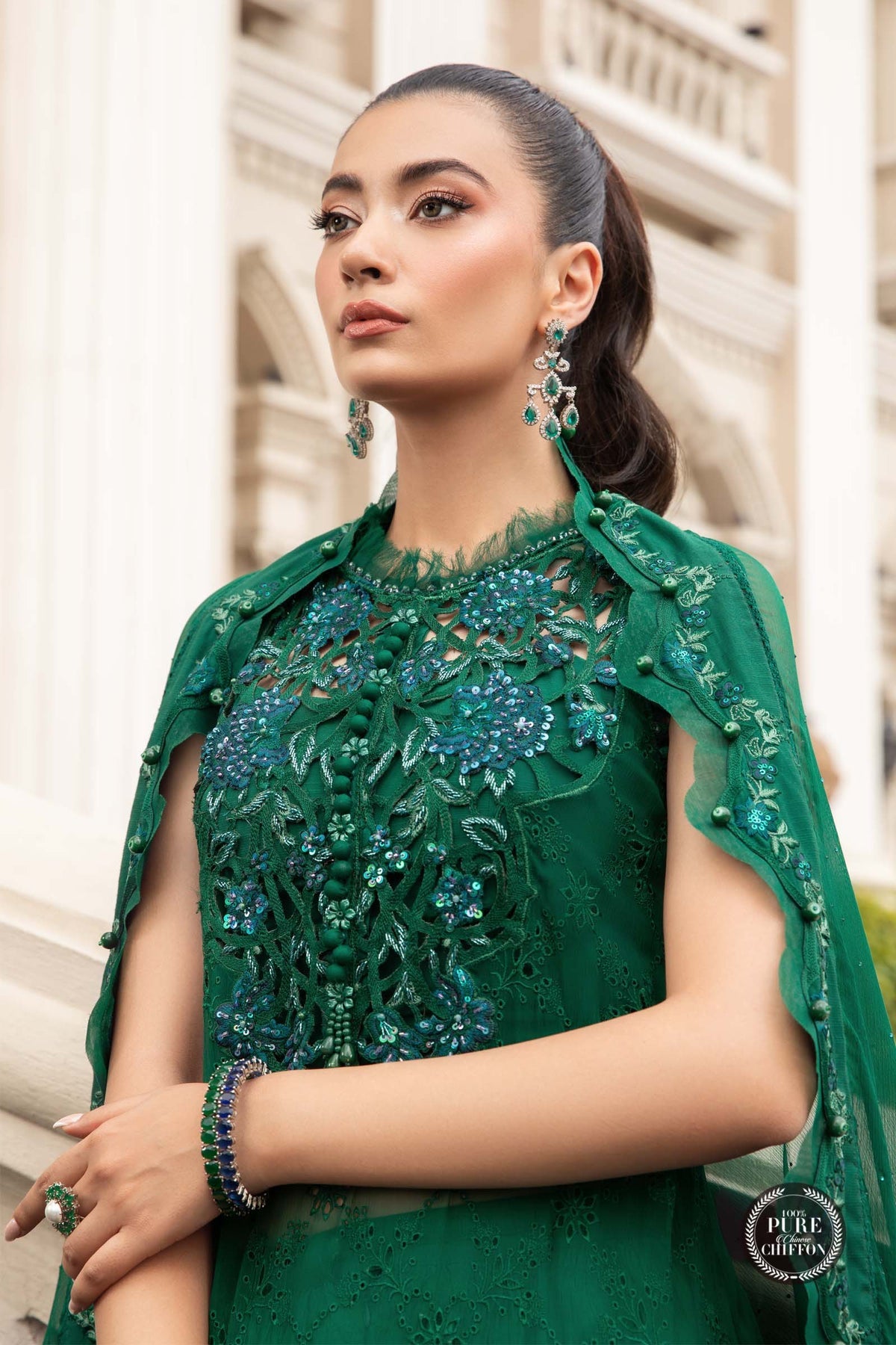 MPC-23-108 Emerald Green | Maria B | Pure Silk Chiffons Collection 2023