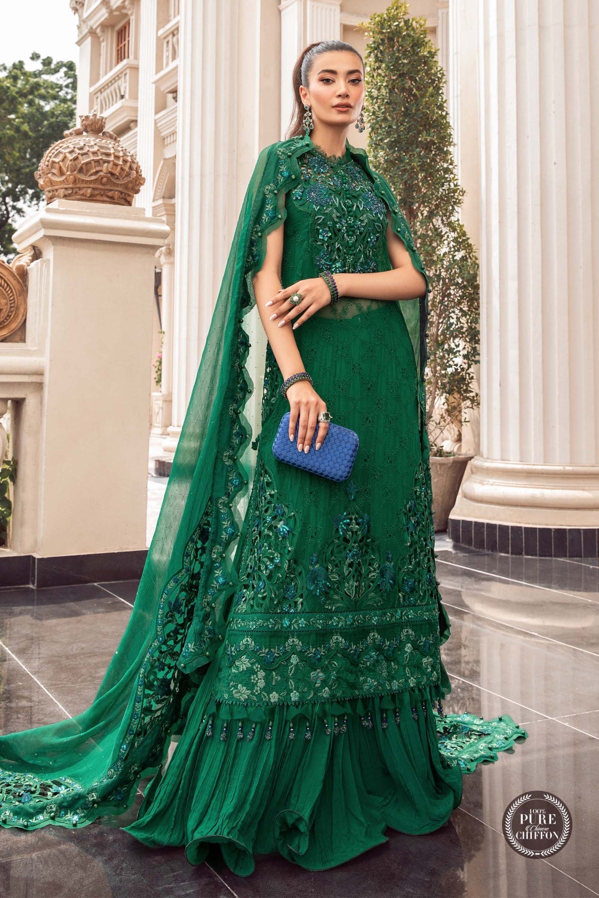 MPC-23-108 Emerald Green | Maria B | Pure Silk Chiffons Collection 2023