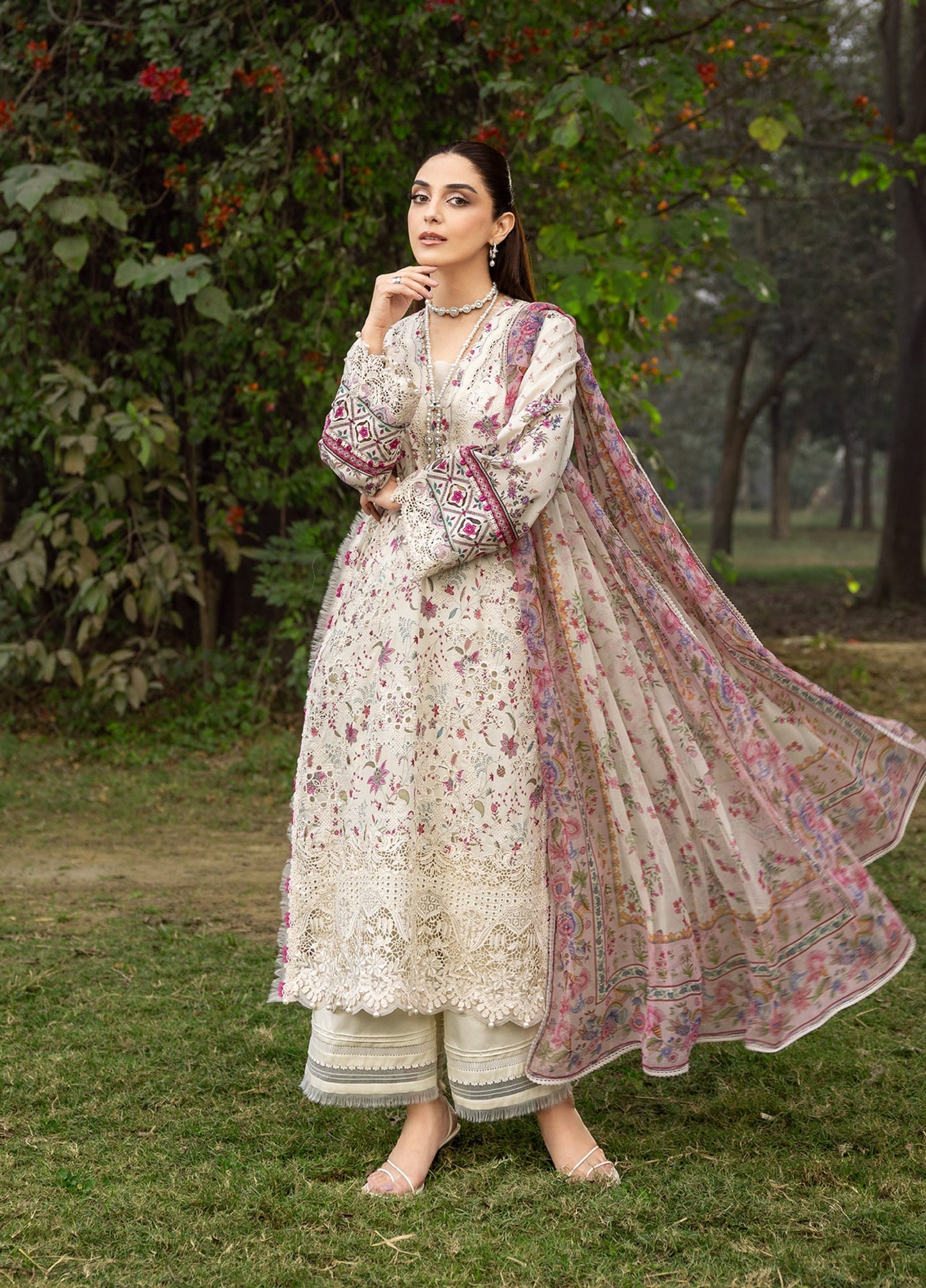 ERC-5A MEHR |  Elaf Premium | Chikankari Prints With Chiffon Dupatta Unstitched Collection 2026